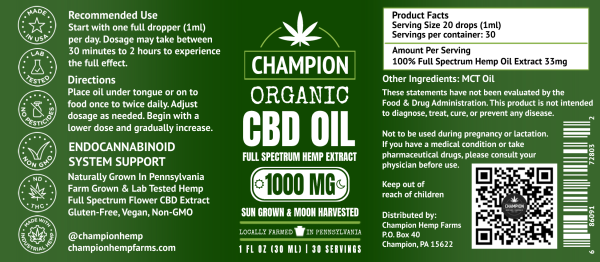 Champion Hemp Farms 1000mg Full Spectrum CBD Oil Natural