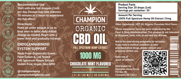 Champion Hemp Farms 1000mg Full Spectrum CBD Oil Chocolate Mint Flavor